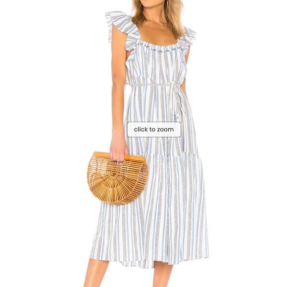 Apiece Apart Ossetia Tiers Dress Seaside Striped Midi Ruffle Sleeveless Sz 2 - Picture 2 of 5